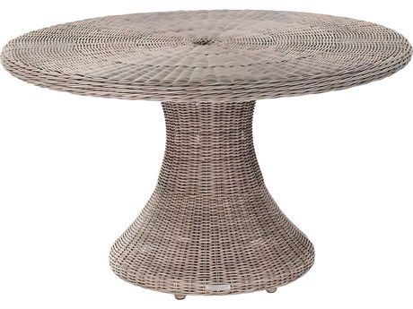 Kingsley Bate Sag Harbor Wicker 52" Wide Round Glass Top Dining Table with Umbrella Hole