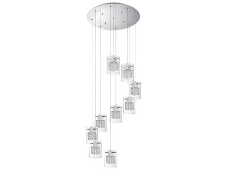 Kendal Politan 9-Light Chrome Crystal Glass Cylinder Pendant