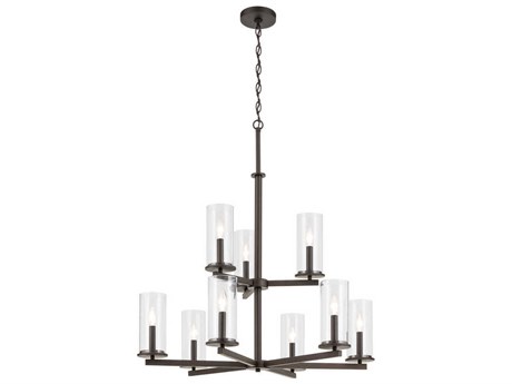 Kichler Crosby 9-Light Olde Bronze Candelabra Cylinder Tiered Chandelier