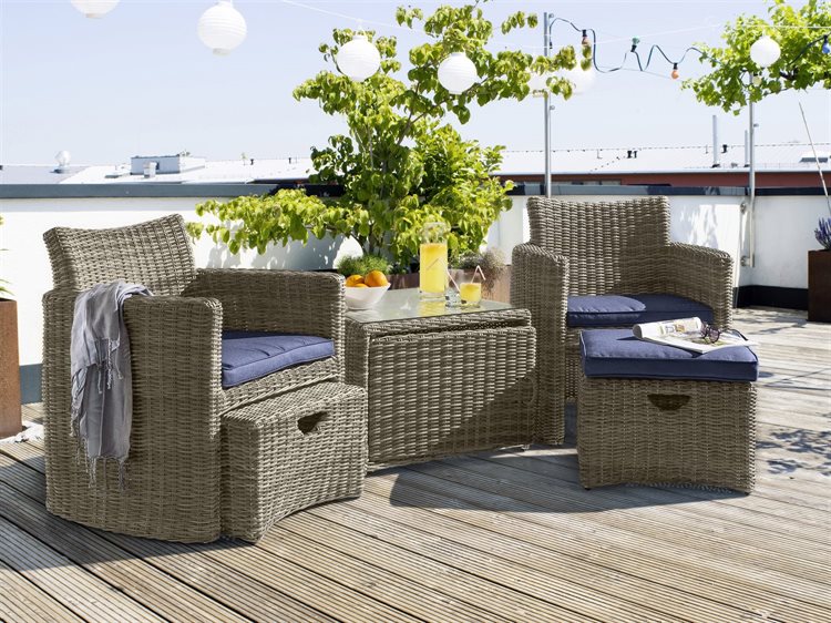 Kettler Cupido Wicker Cushion Patio Lounge Set in Spectrum Indigo