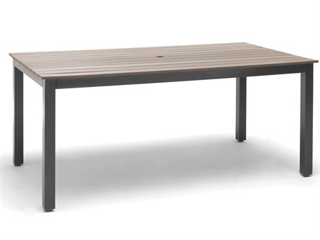 Kettler Bretange Aluminum Gray/Maple Gray 71''W x 39''D Rectangular Poly Dining Table with Umbrella Hole