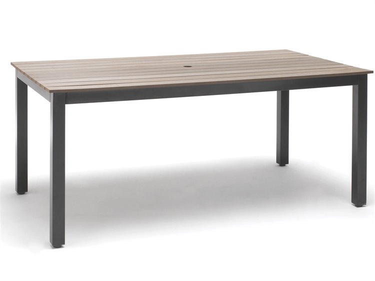 Kettler Bretange Aluminum Gray/Maple Gray 71''W x 39''D Rectangular Poly Dining Table with Umbrella Hole