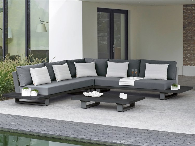 Kettler Fitz Roy Closeout Lava Aluminum Sectional Set in Canvas Soot Fabric