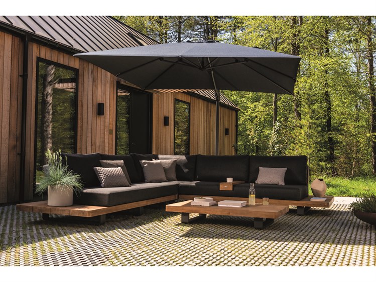 Kettler Life Fitz Roy Lava Robust Teak Natte Charcoal Wood Cushion Lounge Set