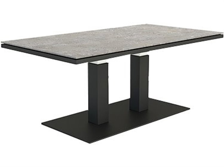 Kettler Zeb Closeout Aluminum Adjustable 37''W x 37''D (19'' - 29''H) Dining / Counter / Coffee Table w/ Ceramic Look Top