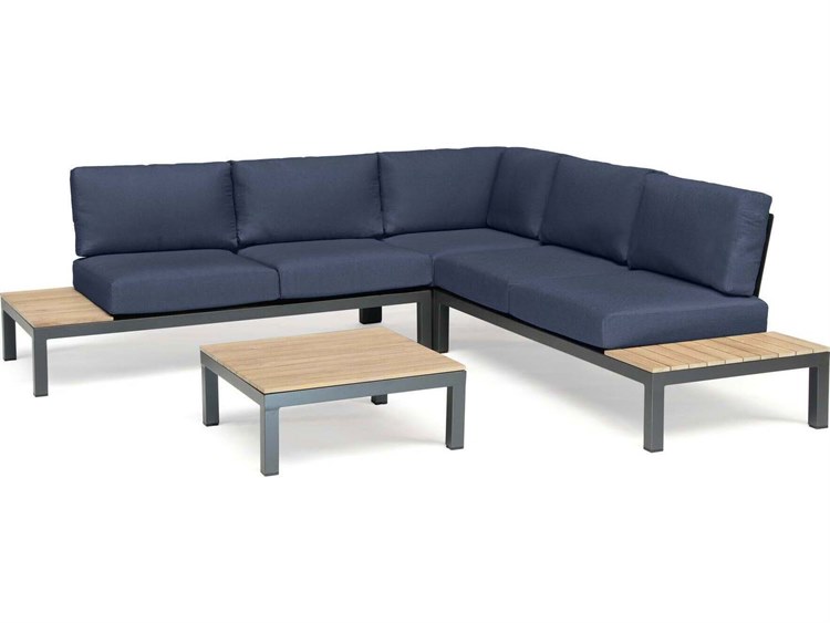 Kettler Elba Aluminum Charcoal Sectional Lounge Set with Spectrum Indigo