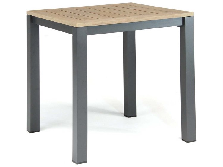 Kettler Elba Aluminum Charcoal Square Teak Top Outdoor Bar Table