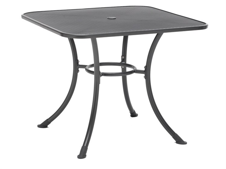 Kettler Mesh Top Gray Steel 36''Wide Square Dining Table with Umbrella Hole