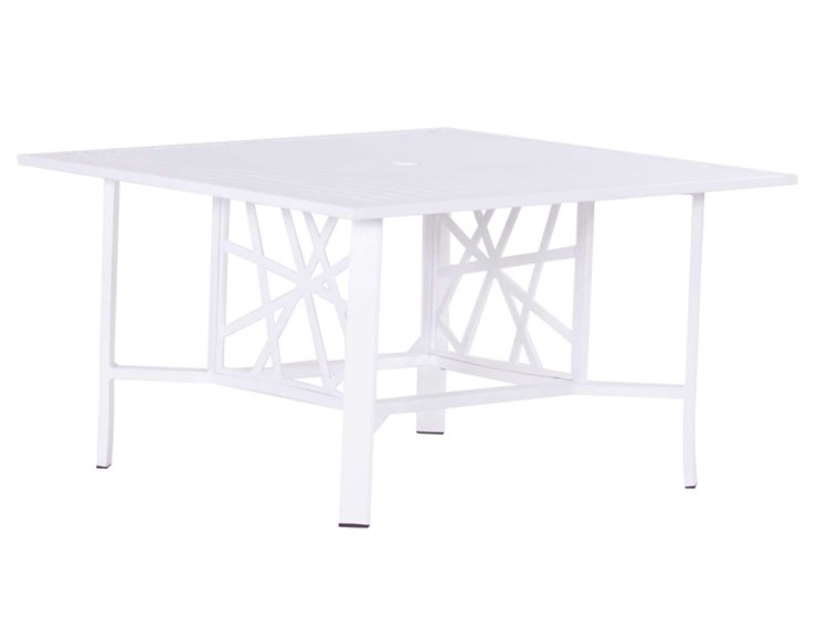 Koverton Parkview Knest Cast Aluminum Square Outdoor Chat Table with Umbrella Hole