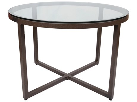 Lane Venture Contempo Aluminum 42'' Round Glass Top Dining Table with Umbrella Hole