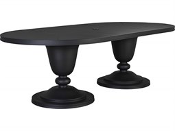 Lane Venture Winterthur Obsidian Black Aluminum 96''W x 48''D Oval Double Pedestal Dining Table with Umbrella Hole