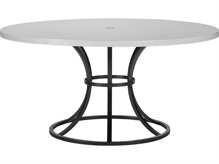 Lane Venture Calistoga Dark Bronze Aluminum 60'' Round Dining Table with Umbrella Hole