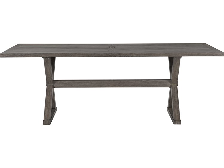 Lane Venture Mystic Harbor French Grey Wood Grain Aluminum Rectangular Outdoor Patio Dining Table with Umbrella Hole