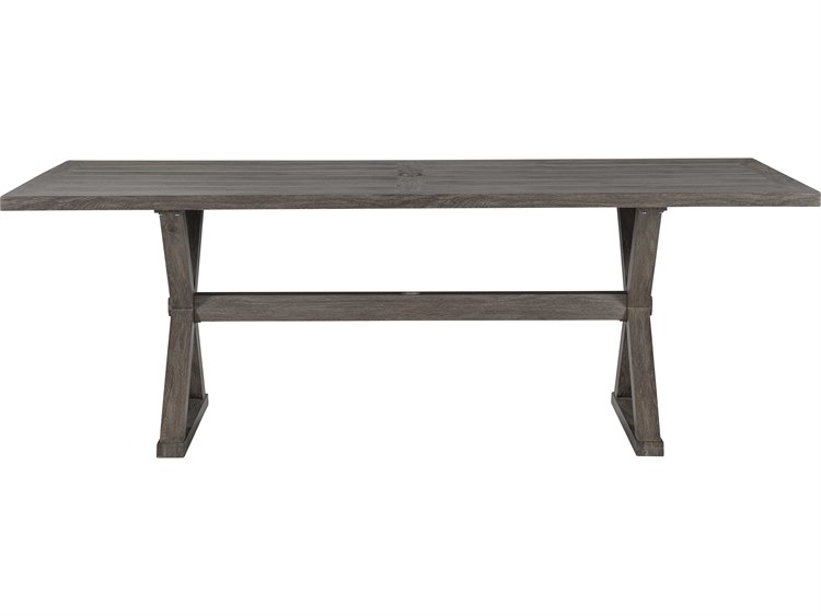 Lane Venture Mystic Harbor French Grey Wood Grain Aluminum 84''W x 44''D Rectangular Dining Table with Umbrella Hole