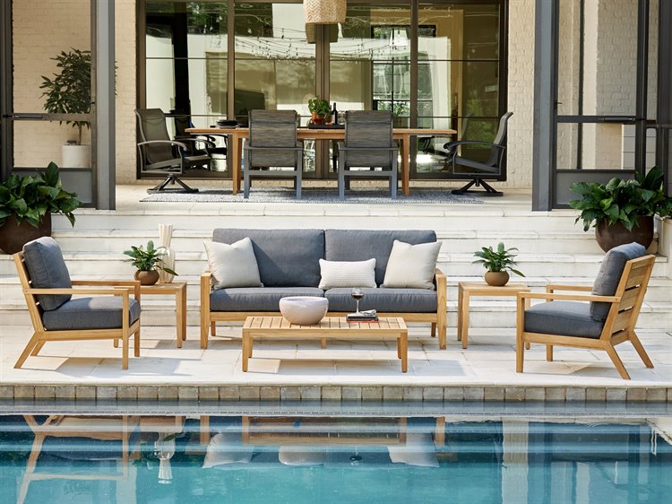 Lane Venture Carlsbad Teak Cushion Outdoor Patio Lounge Set