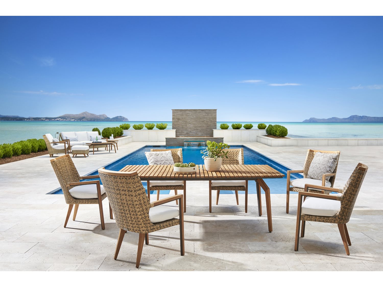 Lane Venture Cote dAzur Sandrock Teak 84''W x 46''D Rectangular Dining