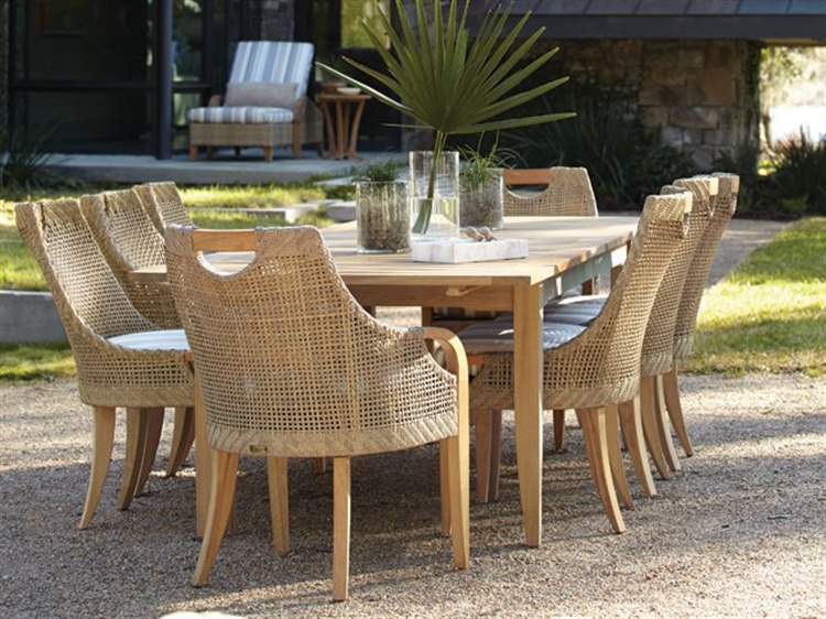 Lane Venture Edgewood Pebblestone Wicker/Teak Outdoor Patio Dining Set