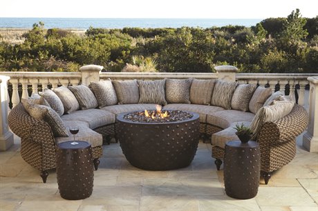 Lane Venture Hemingway Driftwood Wicker Sectional Firepit Lounge Set