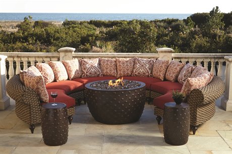 Lane Venture Hemingway Driftwood Wicker Sectional Firepit Lounge Set
