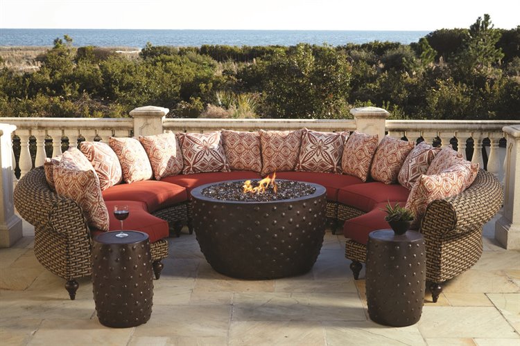 Lane Venture Hemingway Driftwood Wicker Sectional Firepit Lounge Set