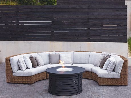 Lane Venture Oasis Wicker Curved, Round Outdoor Sectional With Fire Pit