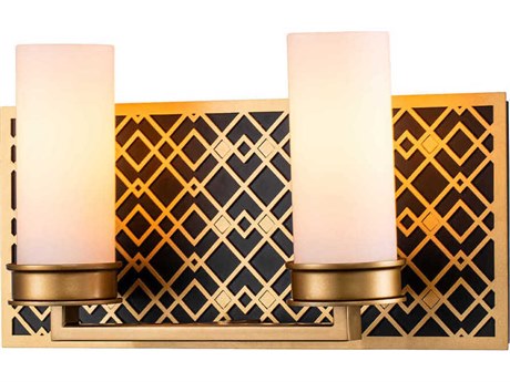 Lucas McKearn Ziggy 2-Light Laquered Gold Black Glass Vanity Light