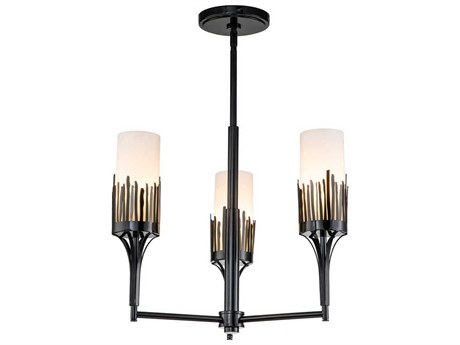Lucas McKearn Sawgrass 3-Light Matte Black Glass Cylinder Chandelier