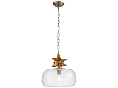 Lucas McKearn Toissant 1-Light Gold Leaf Silver Glass Bowl Pendant