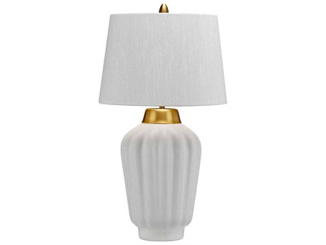 Lucas McKearn Bexley Brass White Light Ivory Faux Linen Table Lamp