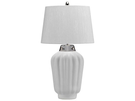 Lucas McKearn Bexley Polished Nickel White Light Ivory Faux Linen Table Lamp