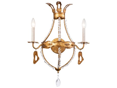 Lucas McKearn Monteleone 2-Light Antique Gold Crystal Glass Wall Sconce