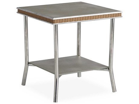 Lloyd Flanders Visions Wicker Square Taupe Glass Outdoor End Table