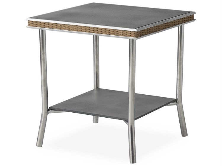 Lloyd Flanders Visions Wicker Square Charcoal Glass Outdoor Patio End Table