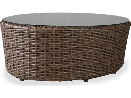 Lloyd Flanders Largo Wicker Oval Lay on Glass Top Patio Coffee Table