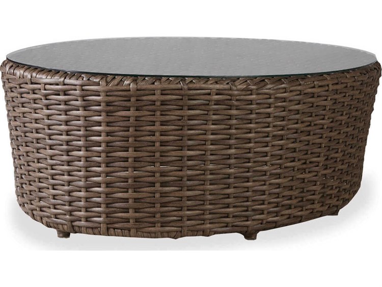 Lloyd Flanders Largo Wicker Oval Lay on Glass Top Patio Coffee Table