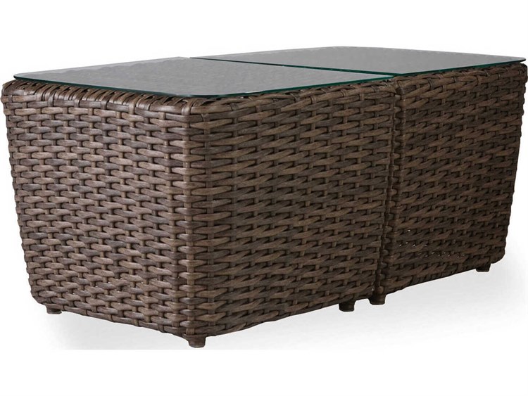 Lloyd Flanders Largo Wicker Rectangular with Lay-On Glass Top Two-Piece Bunching Outdoor Coffee Table