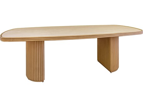 Lloyd Flanders Riviera 94.5” Rectangular Dining Table with Natural Travertine Top