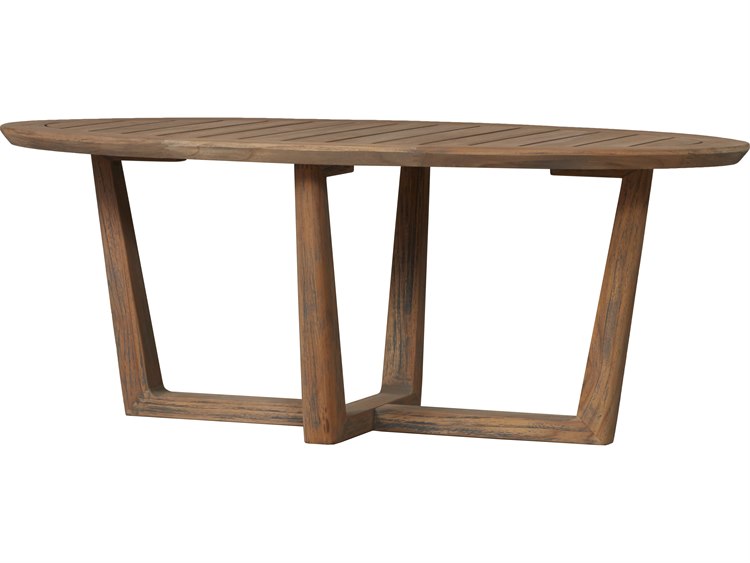 Lloyd Flanders Teak Oval Sled Base Outdoor Coffee Table