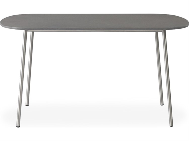 Lloyd Flanders Elevation Stainless Steel 42''W x 24''D Oval Light Gray Corian Top Coffee Table