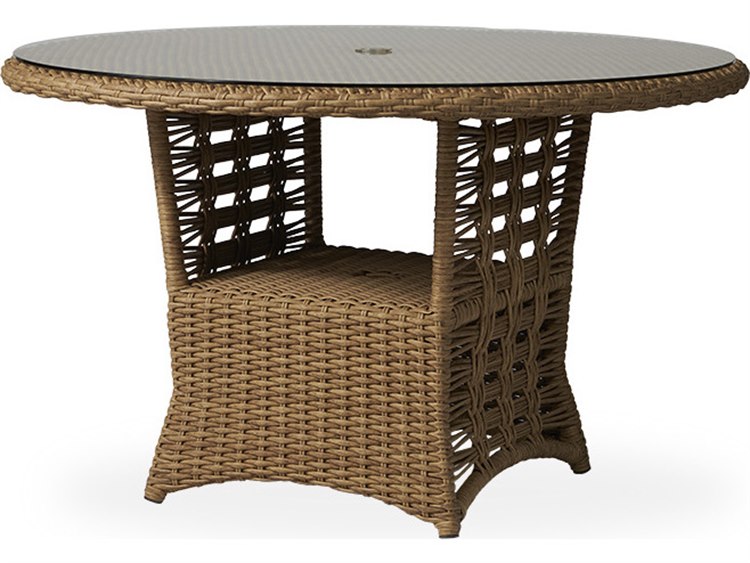 Lloyd Flanders Magnolia Wicker Round Patio Dining Table with Umbrella Hole