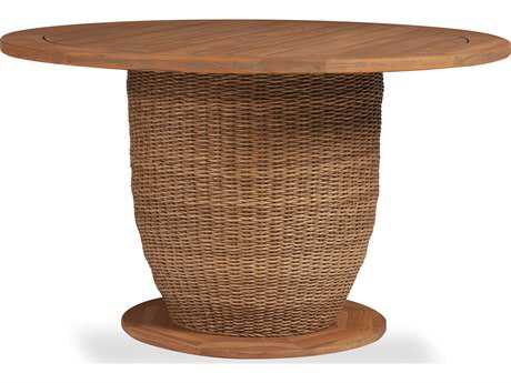Lloyd Flanders Tobago Wicker 48 Dining Table with Antiqued Teak Top