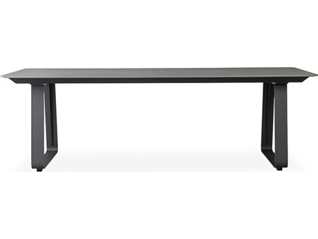 Lloyd Flanders Universal Accessories Aluminum 95''W x 39''D Rectangular Light Gray Corian Top Dining Table with Umbrella Hole