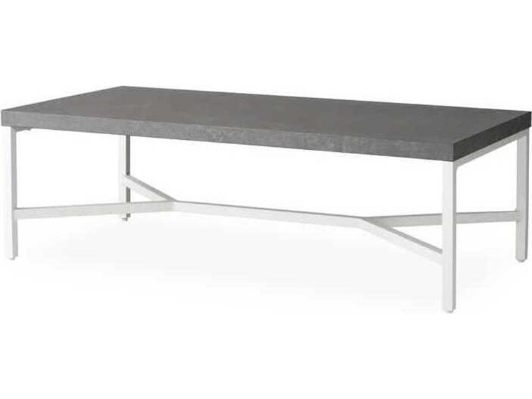 Lloyd Flanders Universal Accessories Aluminum Rectangular Cocktail Table with Matte White frame and Gray Ceramic top