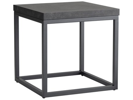 Lloyd Flanders Universal Accessories Aluminum Square End Table with Matte Anthracite frame and Black Ceramic top