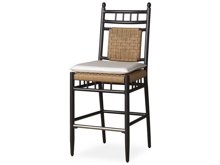 Lloyd Flanders Low Country Antique Black Aluminum Wicker Bar Stool