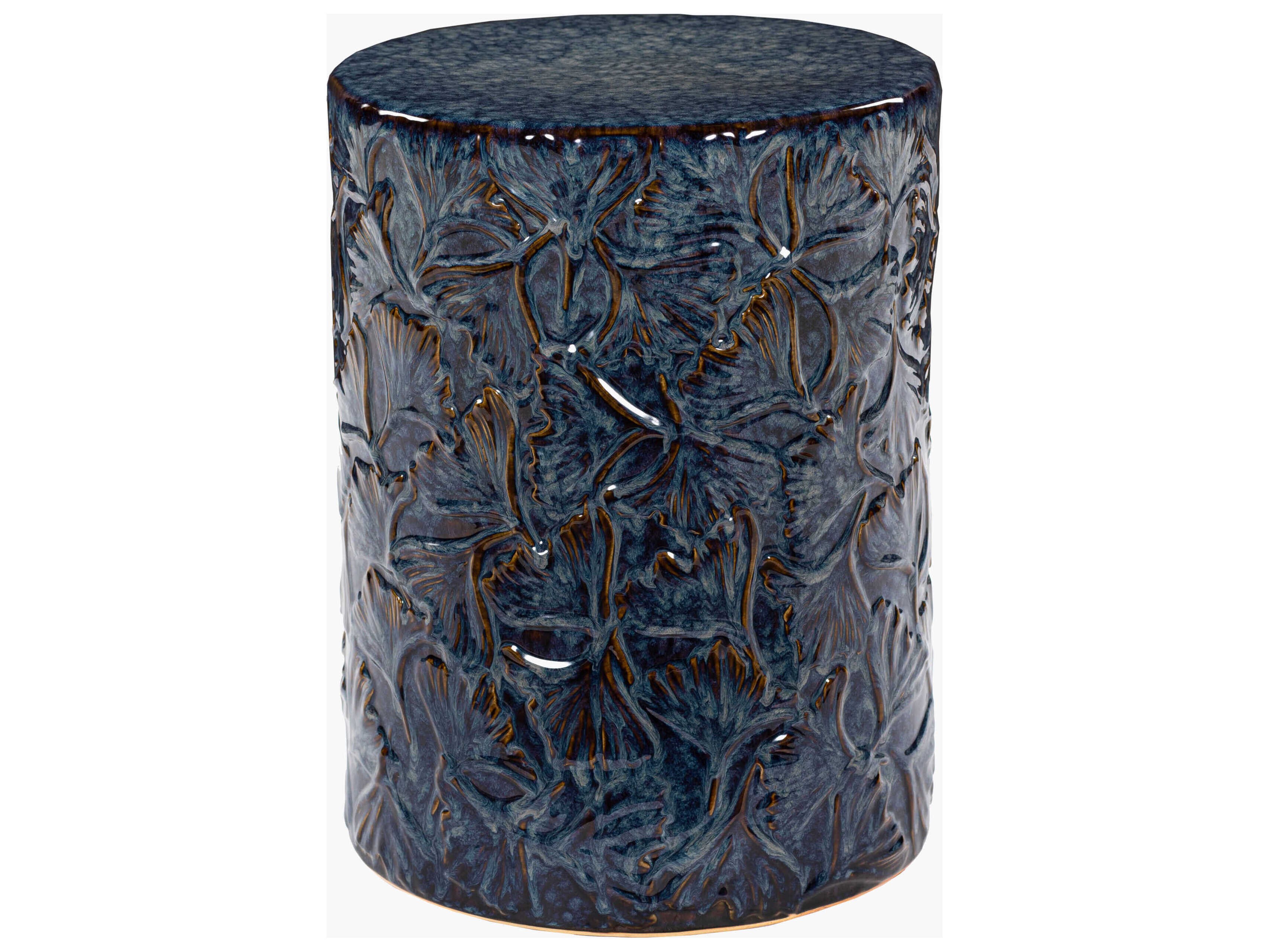 Livabliss by Surya Outdoor Bishop Blue Ceramic Round End Table