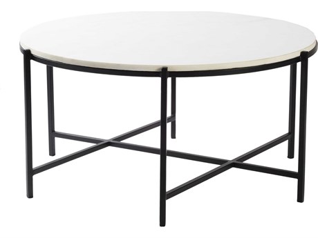 Livabliss by Surya Anaya Round Marble White Black Coffee Table