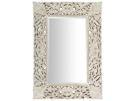 Livabliss by Surya Naomi Washed Carved White Rectangular Wall Mirror