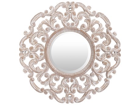 Livabliss by Surya Urvashi Washed Carved Tan Round Wall Mirror