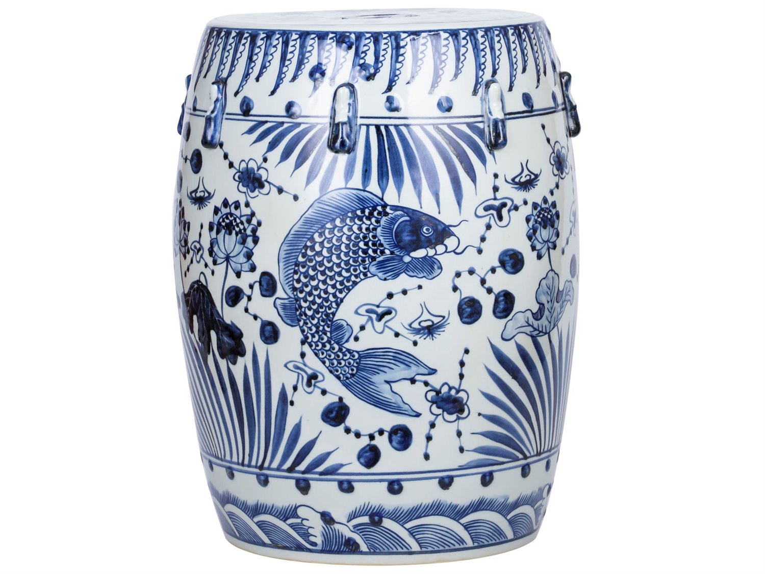 Legend Of Asia Blue White Small Ancestor Fish Porcelain Garden Stool Loa1301